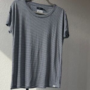 Prana Black and White Striped Short Sleeve Tee